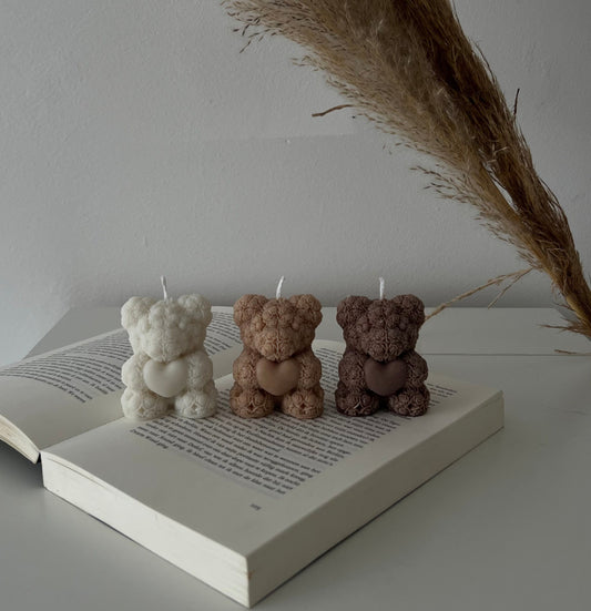 Teddy Heart Bear - Sculptural Candle