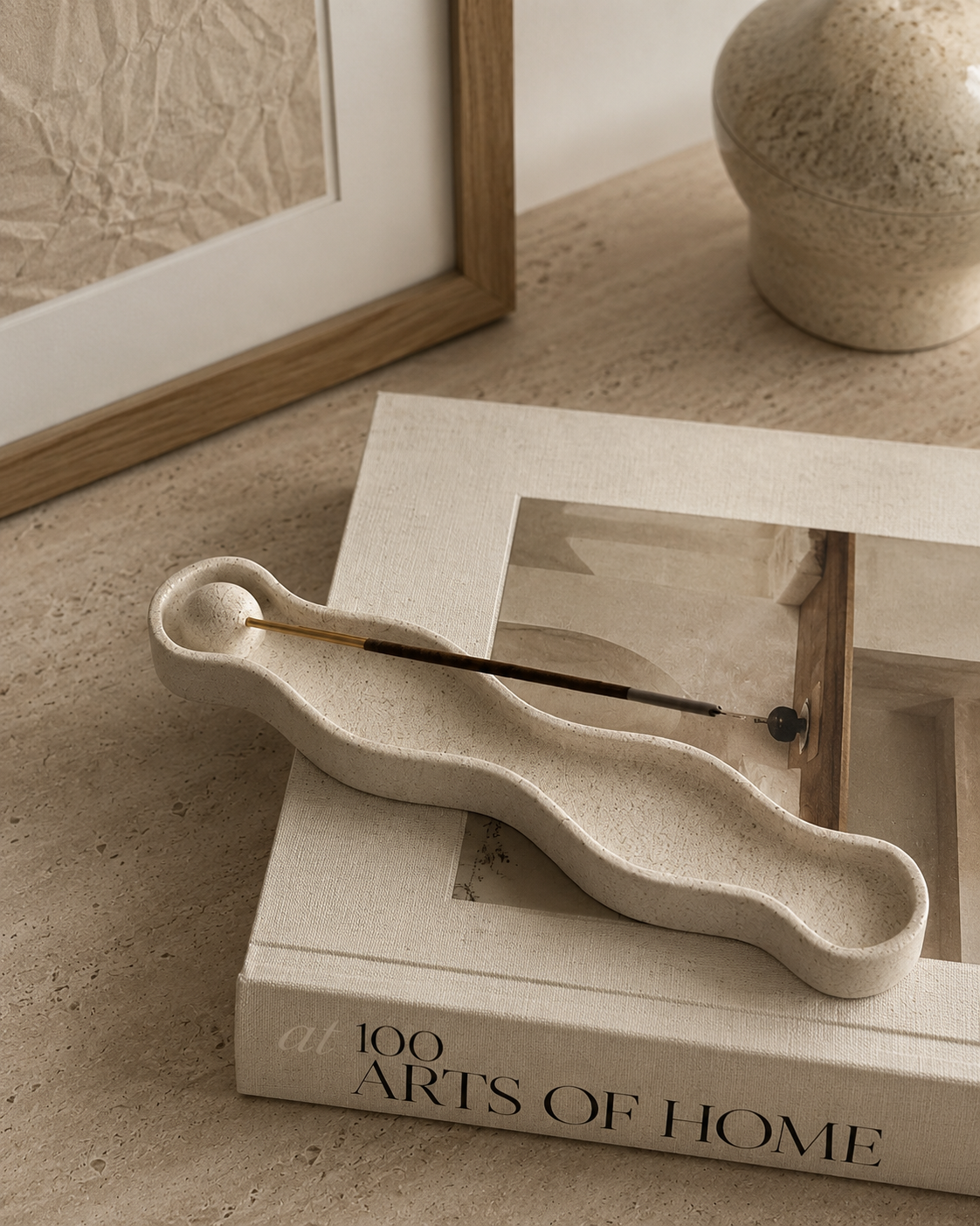 Wavy Incense Stick Holder - Stone