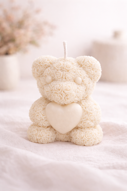 Teddy Heart Bear - Sculptural Candle